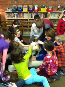 Reading Buddy Violet meets one of her grade 2-3 classes